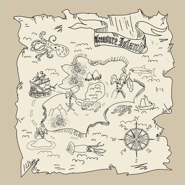 Treasure Island karta barn målarbok — Stockfoto