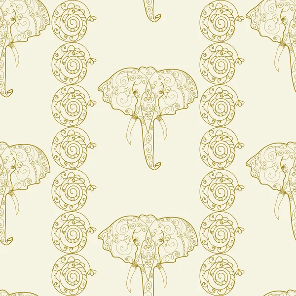 Etniska elefanter huvuden sömlös monokrom dekorativa mönster — Stockfoto