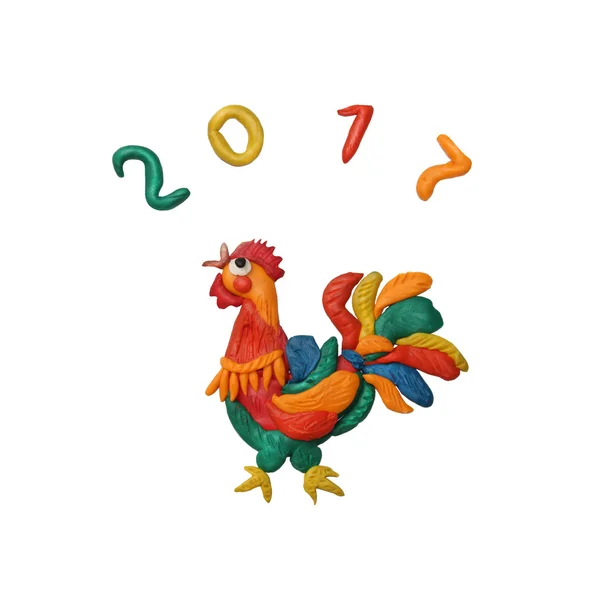 Plasticine  Rooster symbol of 2017 sculpture isolated — Stock Photo, Image