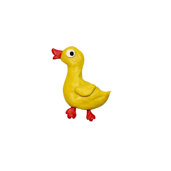 Plasticine  baby duck sculpture isolated on white — Stock Photo, Image
