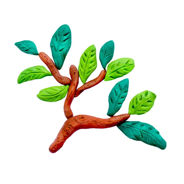 Plasticine  green tree branch sculpture isolated — Stock Photo, Image