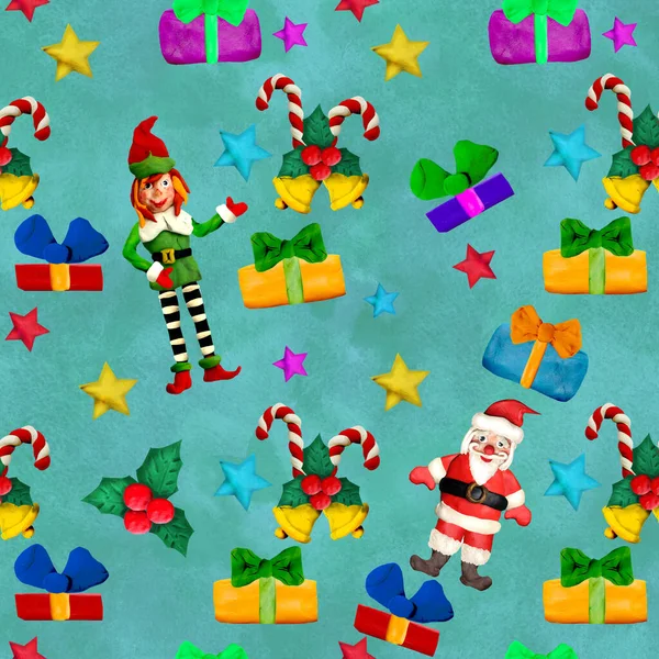 Plasticine Naadloze Kerstvakantie Kleurrijke Naadloze Patroon — Stockfoto