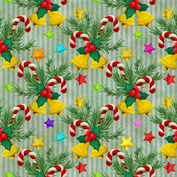 Plasticine Seamless Christmas Holiday Colorful Seamless Pattern — Stock Photo, Image