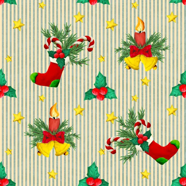 Plasticine Seamless Christmas Holiday Colorful Seamless Pattern — Stock Photo, Image