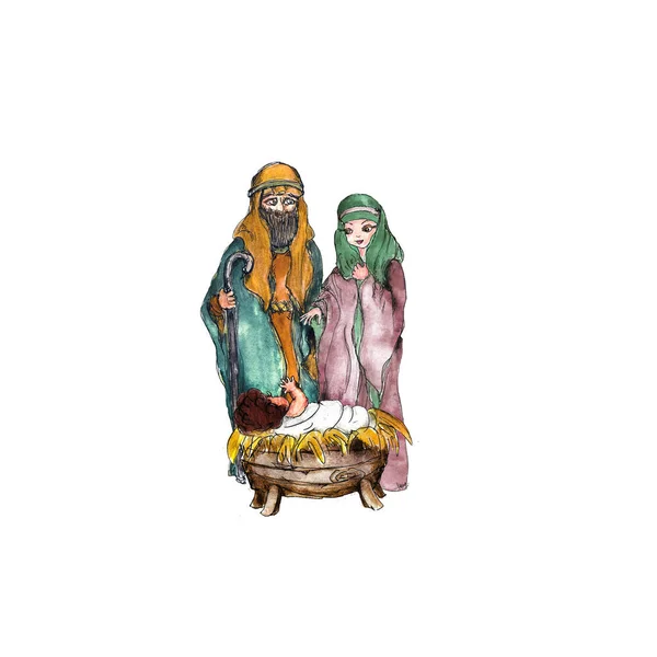 Akvarell Betlehem Jelenet Kézzel Festett Elszigetelt — Stock Fotó