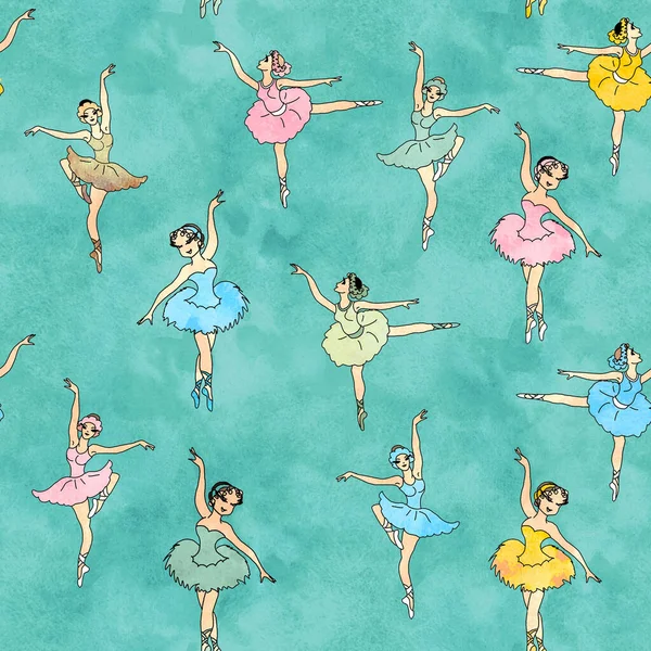 Ballerinas dancing girls cartoon seamless pattern
