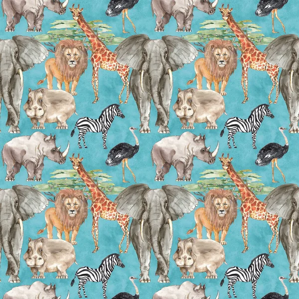 Safari African Animals Watercolor Seamless Pattern Background — Stock Photo, Image