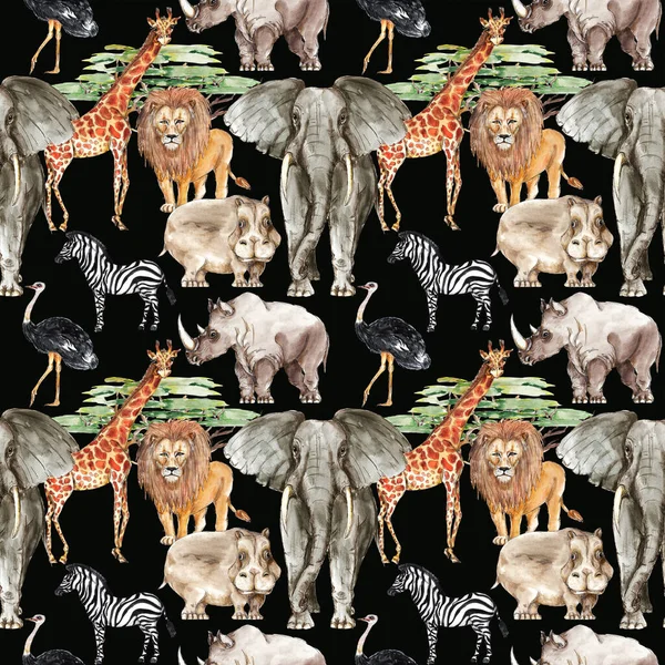 Safari African Animals Watercolor Seamless Pattern Background — Stock Photo, Image