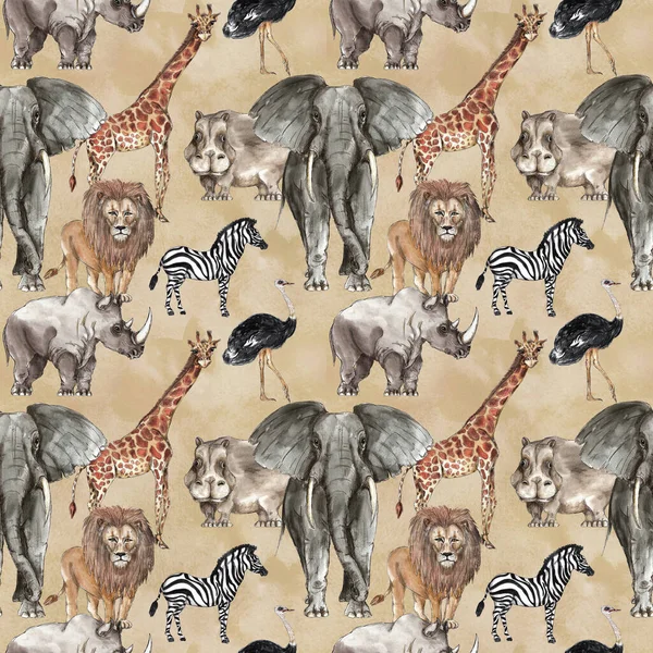 Safari African animals watercolor seamless pattern  background