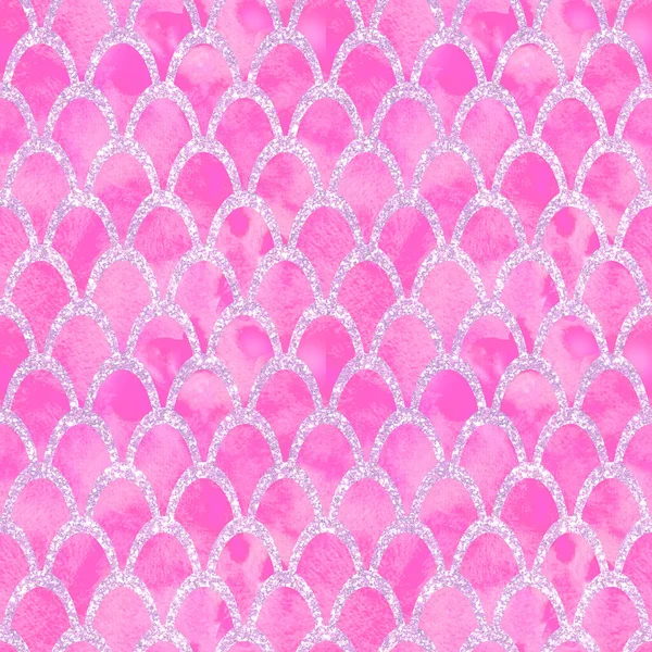 Fish Scale Decorative Watercolor Vintage Style Glow Glitter Seamless Pattern — Stock Photo, Image