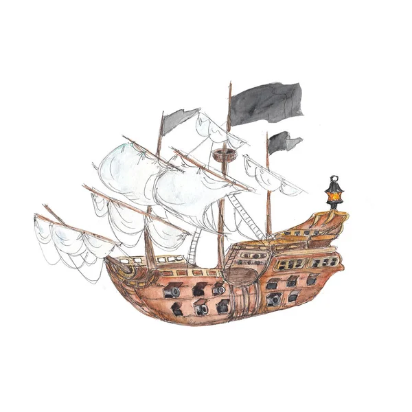Akvarell Pirat Äventyr Tillbehör Ikonen Element Isolerad Vit Bakgrund — Stockfoto