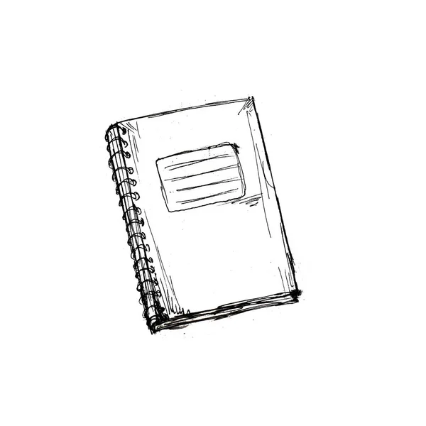 モノクローム黒と白に戻る学校のアイコンのスケッチのために白に隔離された本を着色 — ストック写真
