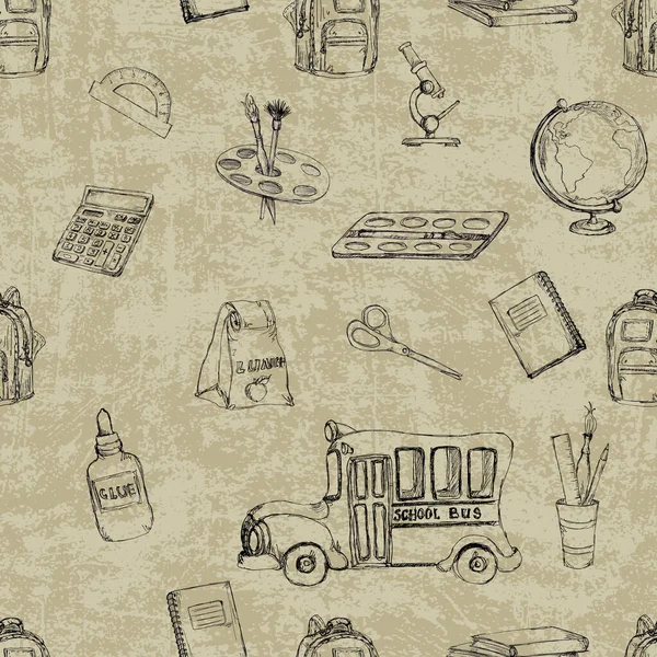 Watercolor Cute Back School Vintage Style Seamless Pattern — Stock Photo, Image