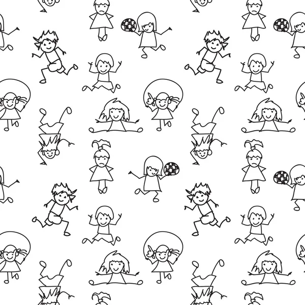 Blanco y negro Niños Doodles patrón sin costuras — Foto de Stock