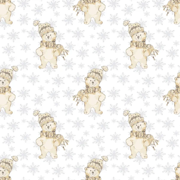 Ακουαρέλα πολική αρκούδα Χριστούγεννα χωρίς ραφή πρότυπο — Φωτογραφία Αρχείου