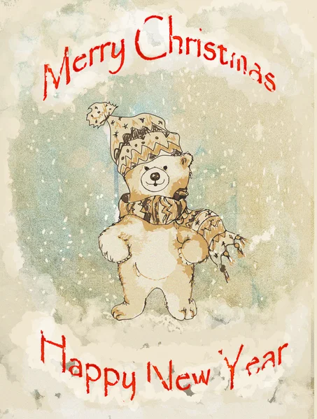 Bear Christmas vintage greeting card — Stock Photo, Image