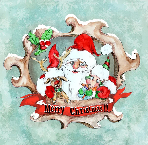 Santa Christmas vintage greeting card — Stock Photo, Image