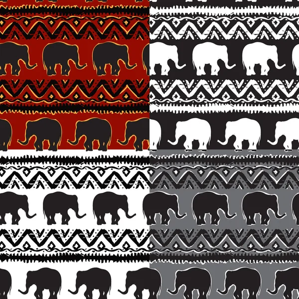 Set di etnico tribale modello senza cuciture con elefanti — Foto Stock