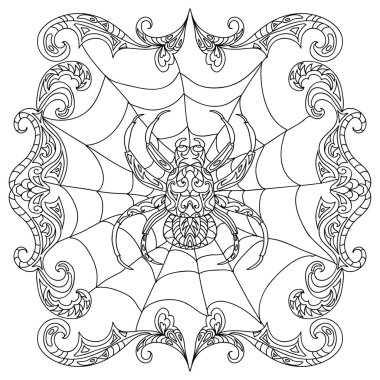 Örümcek zentangle beyaz izole sayfa boyama