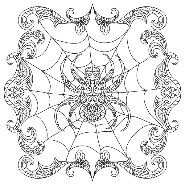 白で隔離ページを着色蜘蛛 zentangle — ストック写真