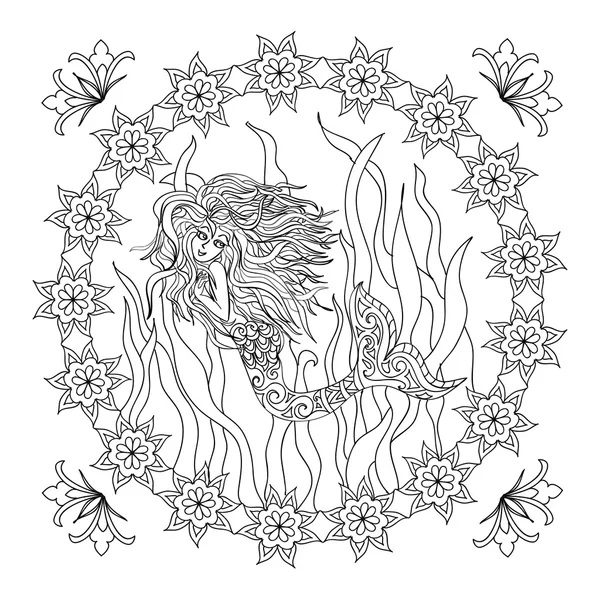 Deniz kızı zentangle izole sayfa boyama