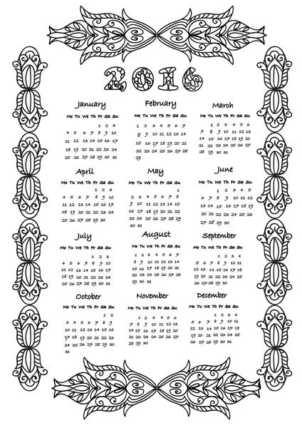 Calendário 2016 página para colorir — Fotografia de Stock