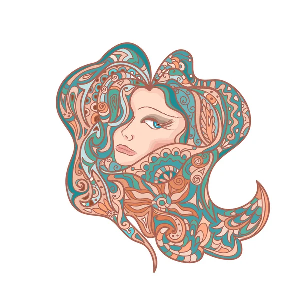 Mujer Colored Head Abstract mandala zentangle — Foto de Stock