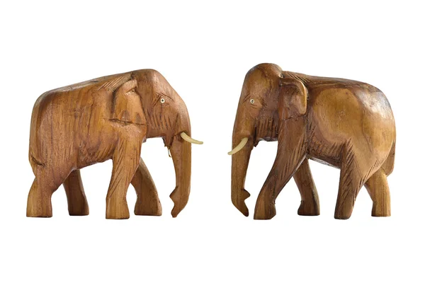 Elefante di legno gemello isolato su sfondo bianco — Foto Stock