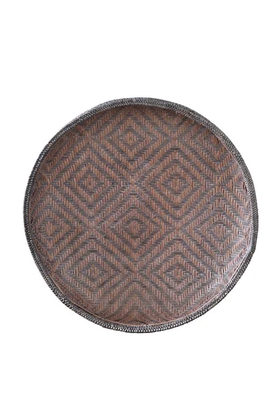 Antique woven tray isolated on white background (Top view) — Stock Photo, Image