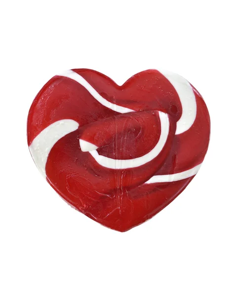 Heart shaped candy lollipop with red and white swirls none stick — Stock Photo, Image