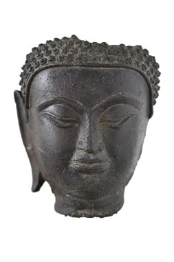 Beyaz arka plan üzerinde izole bronz Buda maskesi