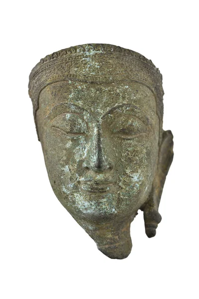 Beyaz arka plan üzerinde izole bronz Buda maskesi — Stok fotoğraf