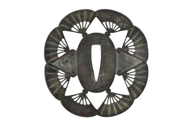 Japanese sword mountings on white background (Tsuba)