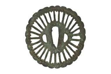 Japanese sword mountings on white background (Tsuba)