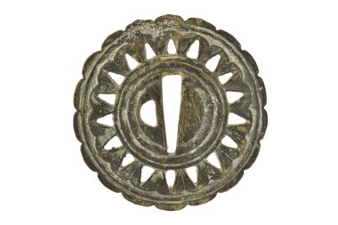 Japanese sword mountings on white background (Tsuba)