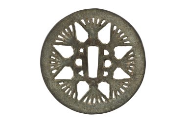 Japanese sword mountings on white background (Tsuba)