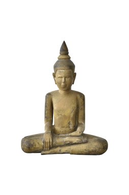 Antique wood buddha on white background