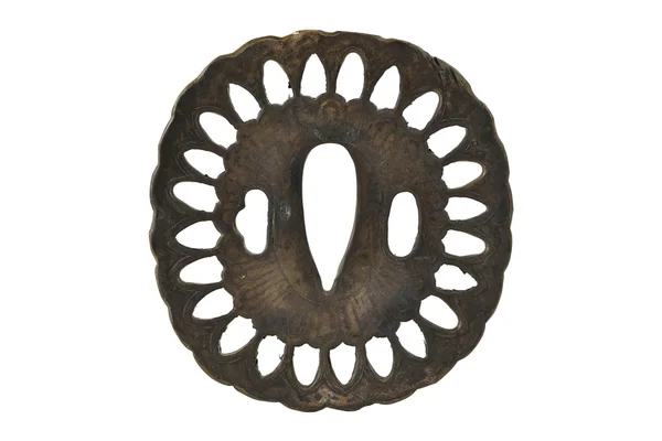 Japanese sword mountings on white background (Tsuba) — Zdjęcie stockowe