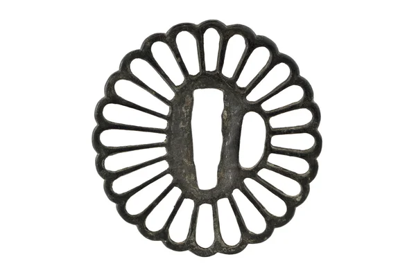 Japanese sword mountings on white background (Tsuba) — Stok fotoğraf