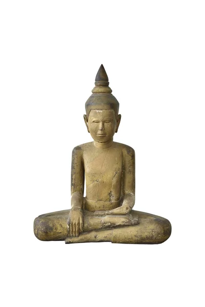 Antique wood buddha on white background — Stock Photo, Image