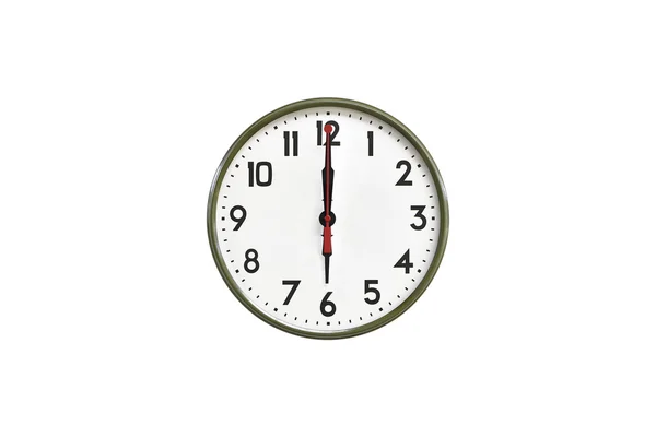 Green wall clock.Six o'clock — Stock Photo, Image