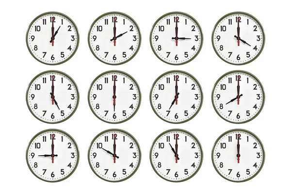Zelené nástěnné hodiny celý den — Stock fotografie