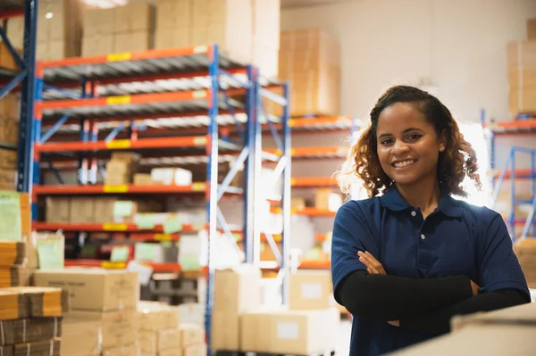 Lavoratore Afroamericano Che Lavora Con Sicurezza Nella Fabbrica Logistica Magazzino Immagine Stock