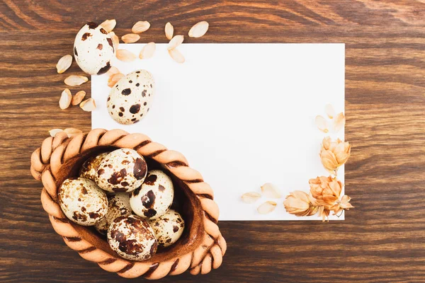 Huevos de Pascua de codorniz en el bowl — Foto de Stock