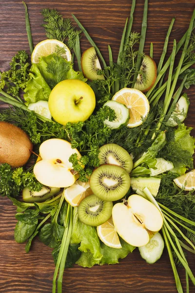 Uppsättning av grönska, frukt och grönsaker — Stockfoto
