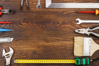 İnşaat araçlar, ahşap arka plan