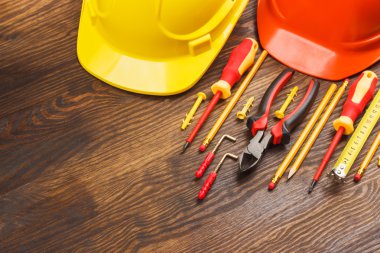 İnşaat araçlar, ahşap arka plan