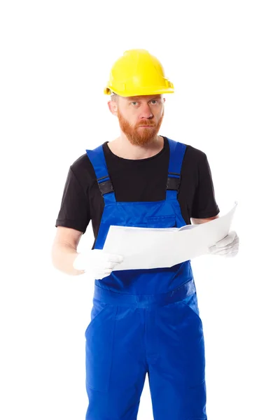 Hombre constructor en el uniforme, aislado — Foto de Stock