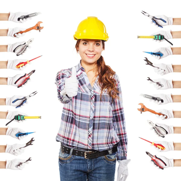 Joven constructor en el casco de construcción —  Fotos de Stock