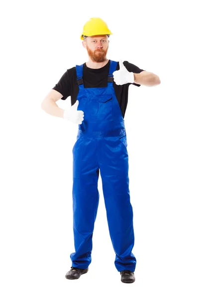 Man builder in the blue uniform — Stock Photo, Image
